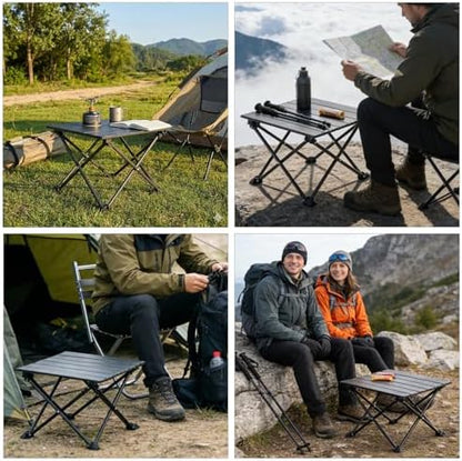 Wind Tour Roll-Up Camping Table, 4-Person Lightweight Portable Outdoor Table with Carry Bag for Picnics BBQ Travel (15.7”x13.7”x11” | Pink)