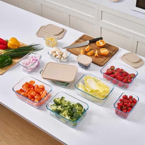 Glass Food Storage Containers with Lids — 12 Piece — 10.5 oz Glass with BPA-Free Leak Resistant Stackable Lids — Microwave, Oven & Dishwasher Safe — Ideal for Meal Prep & More - Cashew Cream