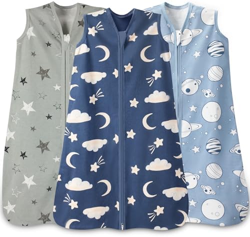 Baby Sleep Sack 18-24 Months, 100% Cotton Wearable Blanket, 0.5 Tog, 3 Pack