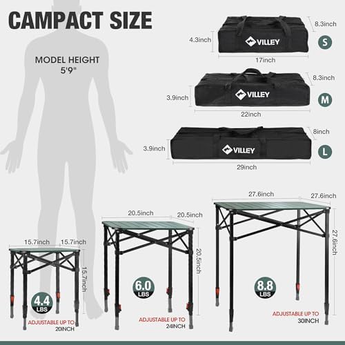 VILLEY Folding Camping Square Table, Portable Aluminum Table, Medium