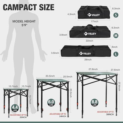 VILLEY Folding Camping Square Table, Portable Aluminum Table, Medium