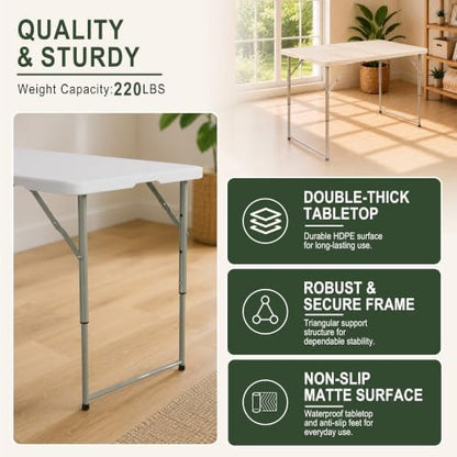 HULKFIT 4 Foot Folding Table, White