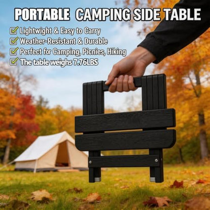 Folding Outdoor Side Table,Small HDPE Patio Table,All-Weather Compact Portable End Table for Patio,Porch,Pool,Black,11.8" D x 15.7" W x 15.7" H