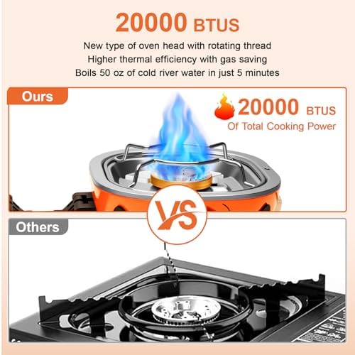 2 Burner Propane Camping Stove with Windshield,20,000 BTUs Folding Portable Camp Stove with Frying Pan,Carrying Bag,Dual Gas Stoves Easy Carrying for Tailgating,Camping,BBQ (Orange, Medium)