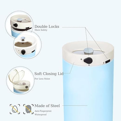 Diaper Pail, Airtight Odor Control Baby Diaper Bin with Childproof Lock, Stainless Steel Garbage Pail with lid, 15 Liter/ 4 Gallon Compact Nursery Trash Can with Removal Inner Liner, Blue