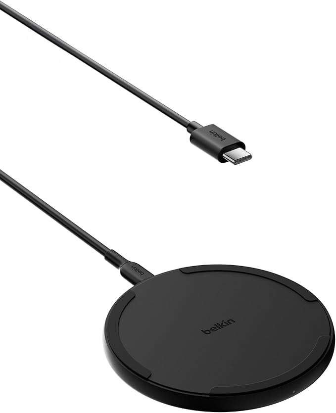 Belkin Wireless Charging Pad 15W - Qi Charger, Charging Station for Apple iPhone 17, iPhone 16/15/14 Series, AirPods, Samsung Galaxy S25, Galaxy S24, Pixel - 5ft Cable Included - Black