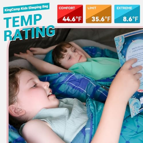 KingCamp 45°F Kids Sleeping Bag, 100% Flannel Sleeping Bag for 10-12 Child