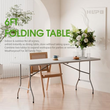 HLPB Folding Table 6 ft, Foldable Camping Table with Handle & Safety Locks