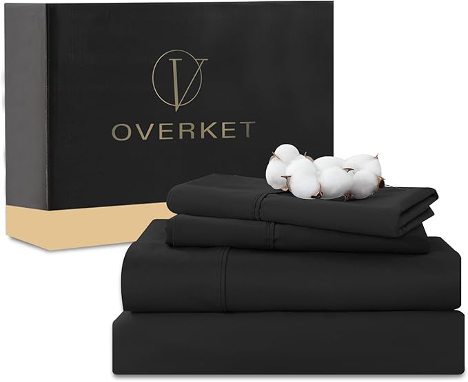 100% Egyptian Cotton Sheets Cal King Sheet Set 4PCS 1000 Thread Count Sateen Weave Soft Breathable 16-Inch Deep Pocket（California King,Black）