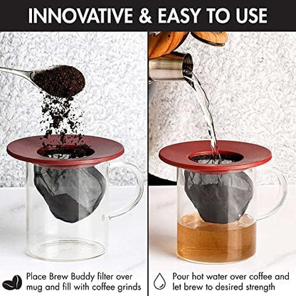 Primula Brew Buddy Portable Pour Over, Reusable Fine Mesh Filter, Dishwasher Safe, Single Serve Coffee or Tea at Any Strength, Ideal for Travel or Camping, Red, 2-Pack