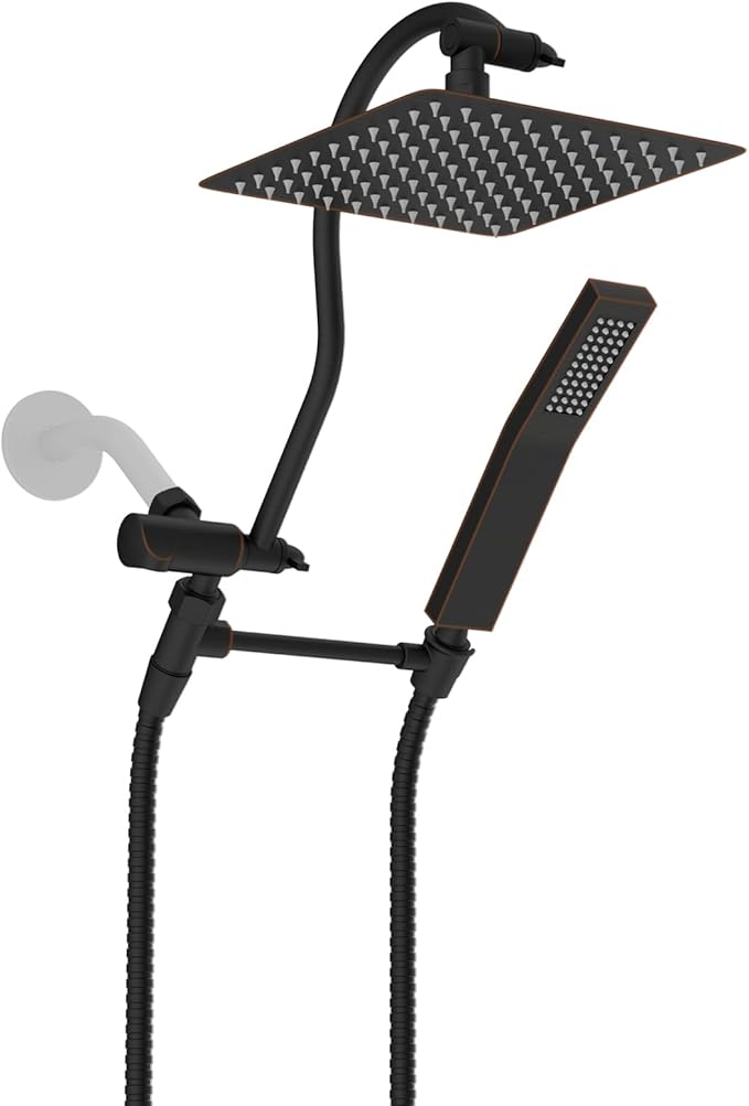 Hibbent All Metal Shower Head, 10'' High Pressure Rainfall Shower Head, Showerhead Combo, Handheld Shower Wand, 12'' Adjustable Curved Extension Arm, 71'' Hose, Shower Head Holder, Oil Rubbed Bronze