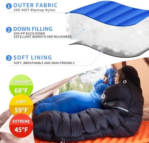 Down Sleeping Bag for Adults, 600 Fill Power Ultralight Backpacking
