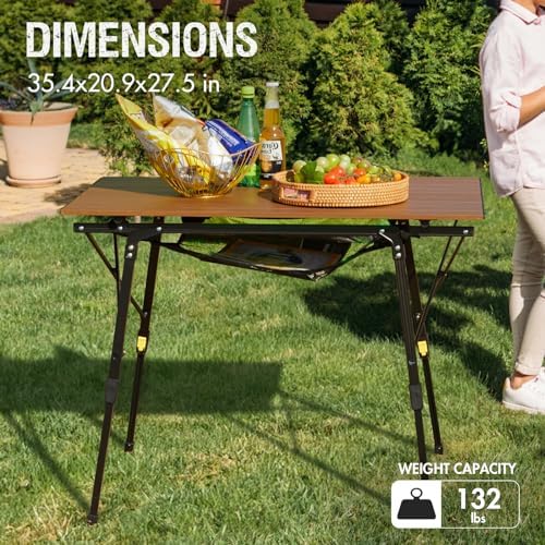 Portal Camping Table, Folding Aluminum Outdoor Table with Mesh Layer