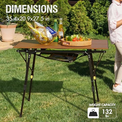 Portal Camping Table, Folding Aluminum Outdoor Table with Mesh Layer