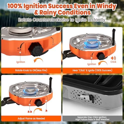 Cofiyard 20,000 BTUs 2 Burner Propane Camping Stove, Portable Folding Camp Stove with Adjustable Burners, Regulator and Carrying Bag, Dual Gas Stoves Easy Carrying Handle for Tailgating, Camping, BBQ
