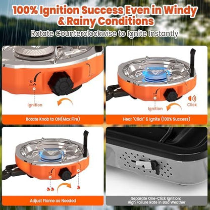 Cofiyard 20,000 BTUs 2 Burner Propane Camping Stove, Portable Folding Camp Stove with Adjustable Burners, Regulator and Carrying Bag, Dual Gas Stoves Easy Carrying Handle for Tailgating, Camping, BBQ