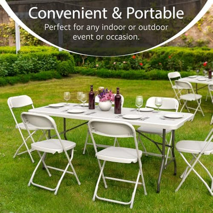 2 Pack of 6 Feet Foldable Table with Built in Handle & Steel Legs | 6FT Heavy Duty Folding Portable | Perfect for Party, Dining, Wedding, Events, Picnic Indoor, Outdoor Camping Folding - 6 Foot