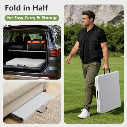 Folding Table, 8 FT Foldable Plastic Table with Carrying Handle, Heavy Duty Portable Fold-in-Half Utility Table for Party, Camping, Banquet, Craft, Wedding, Indoor & Outdoor Use