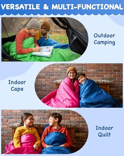 KingCamp 45°F Kids Sleeping Bag, 100% Flannel Sleeping Bag for 10-12 Child