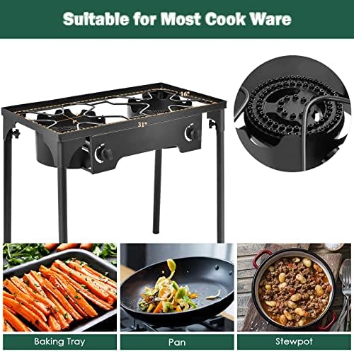 Goplus Outdoor Camping Stove, Dual Burner Propane Gas Cooker