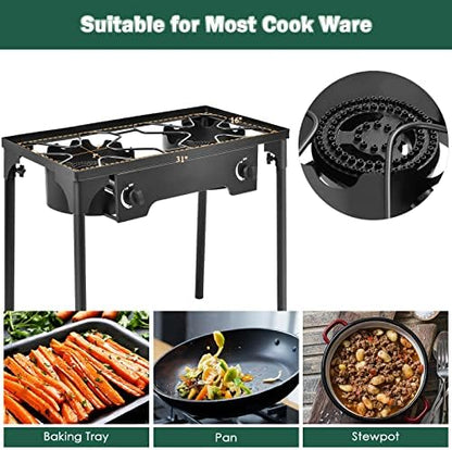 Goplus Outdoor Camping Stove, Dual Burner Propane Gas Cooker