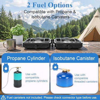 Uniflasy 2 Burner Camping Stove Kit with Carry Bag & Wind Guards