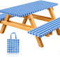Vinyl Fitted Picnic Table Cover with Bench Covers & Blue 6ft Blue Checkered