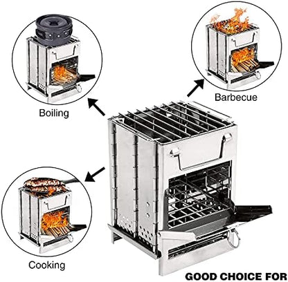 REDCAMP Wood Burning Folding Camp Stove Stainless Steel Grill, Portable Collapsible Backpacking Stove Survival Rocket Stove for Hiking Outdoor Tent Camping Picnic BBQ, Samll