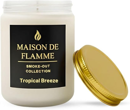 Tropical Breeze Odor-Eliminating Scented Candle (White Jar, 200g/7oz) | Long-Lasting Premium Soy Wax Candle for Smoke, Kitchen & Pet Odors