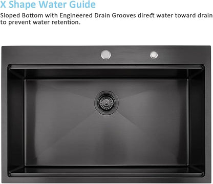 33 Inch Black Drop In Kitchen Sink Workstation-Bokaiya 33x22 Black Stainless Steel Kitchen Sinks Top Mount Ledge Workstation 16 Gauge 10" Deep Single Bowl Kitchen Sink with Cutting Board