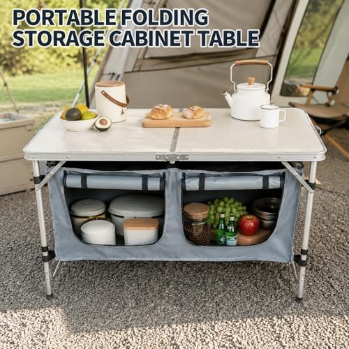 Folding Camping Table, Portable Foldable Camp Table with Large Storage