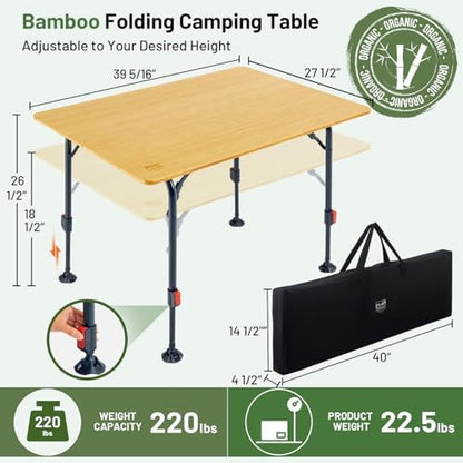 TIMBER RIDGE Bamboo Folding Camping Table, Portable RV Picnic Table