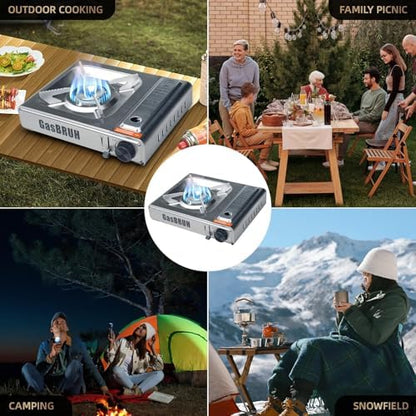 GasBRUH Single Butane Camping Stove with Windblocker, 10000BTU Stainless Steel Portable Camping Stove with Carry Case,Gas Stove for Camping,Tailgating,Outdoor Cooking,Emergency(Fuel not included)