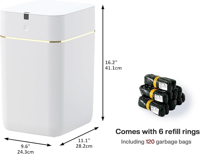Airdeer Automatic Trash Can, 4 Gallon Self Sealing and Self-Changing Smart Trash Can, Motion Sensor, Touchless Garbage can with lid for Kitchen Bathroom Office, 6 Refill Rings(A1, Golden line)