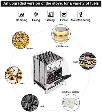 REDCAMP Wood Burning Folding Camp Stove Stainless Steel Grid, Portable Collapsible Backpacking Stove Survival Rocket Stove for Hiking Outdoor Tent Camping Picnic BBQ, Samll
