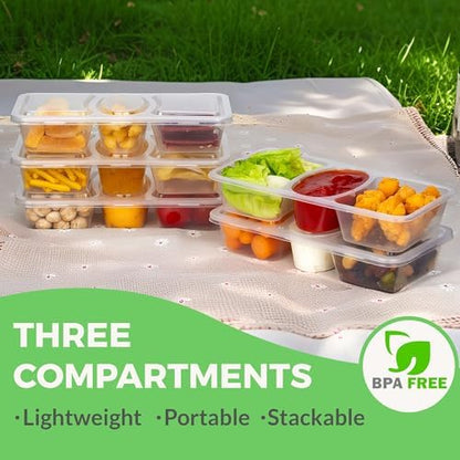 MACTANO 8 OZ Reusable Snack Containers with Lids, New 3 Compartment Condiment Snack Pack Containers 40 Sets
