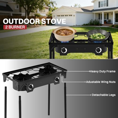 2 Burner Propane Camp Stove | 150,000 BTU | High Pressure Gas Burners