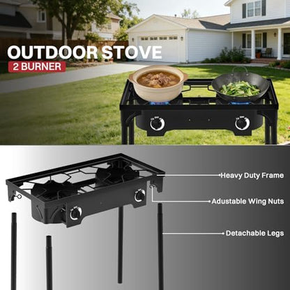 2 Burner Propane Camp Stove | 150,000 BTU | High Pressure Gas Burners