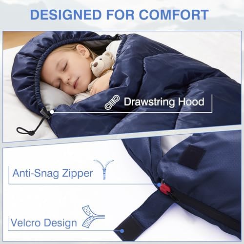 Sleeping Bags for Adults & Kids for Camping Hiking Trips Warm Cool Weather, Lightweight and Waterproof with Compression Bag, 3-4 Season Indoors Outdoors Activities