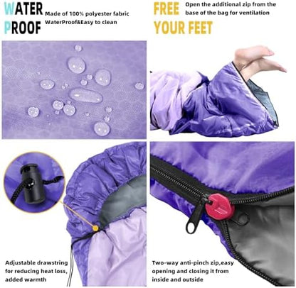 Sleeping Bag for Adults, Lightweight Waterproof 3 Season Camping
