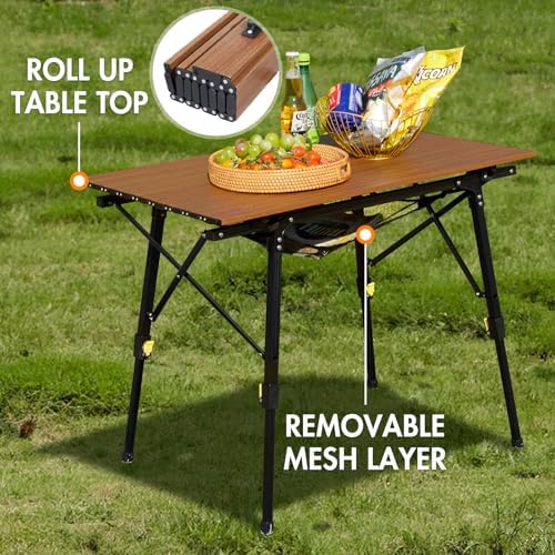 Portal Camping Table, Folding Aluminum Outdoor Table with Mesh Layer