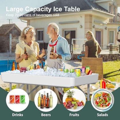 4 Foot Ice Cooler Table, Outdoor Cooler Table with Removable Matching Skirt and Shelf, Folding Ice Tables for Party, BBQ, Camping, Picnic, Fishing Cleaning Tables