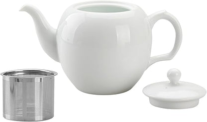 Teapot with Infuser Ceramic Tea Pot with Removable Stainless Steel Fliter for Loose Tea 15.80 OZ/450ml (1-2cups) Teapots for Tea Coffee Milk for Office Home Men Women (White)