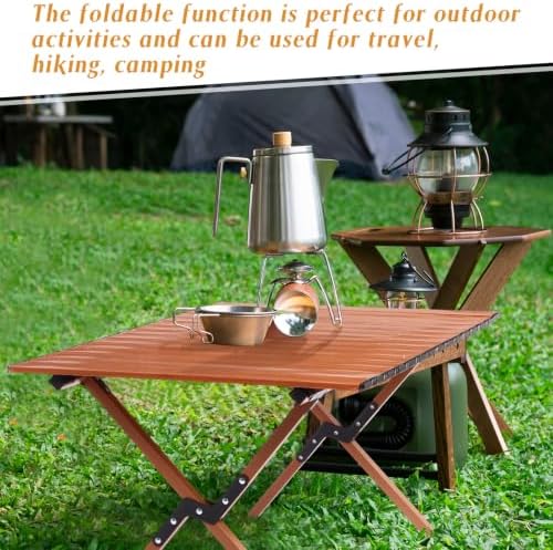 Suzile 1 Pack 4FT Folding Camping Table, Roll Up Portable Camp Table with Carry Bag, Low Collapsible Lightweight Aluminum Outdoor for Camping, Picnic, Beach, Patio, Kitchen (Nut Brown)