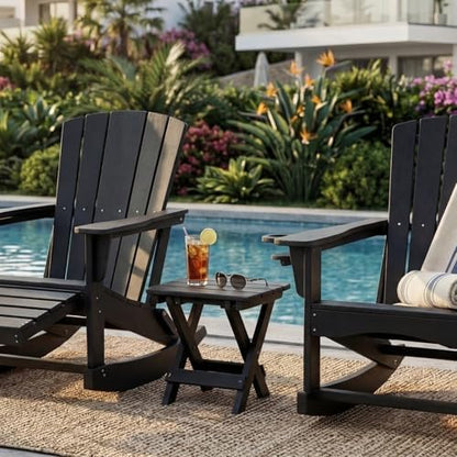 Folding Outdoor Side Table,Small HDPE Patio Table,All-Weather Compact Portable End Table for Patio,Porch,Pool,Black,11.8" D x 15.7" W x 15.7" H