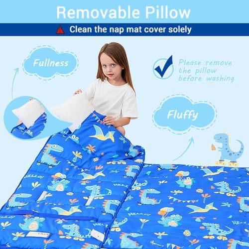 Lasoftan Toddler Nap Mat with Pillow and Blanket, Extra Large Rolled Napping Mats,Slumber Bags for Boys Girls,Kids Sleeping Bag for Daycare, Preschool Travel Camping