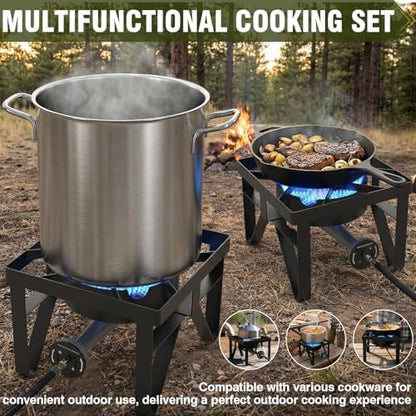 BESTFIRE 200,000 BTU Heavy-Duty Propane Burner – Outdoor Stove with 0-20Psi Adjustable Regulator & Black Hose – Ideal for Home Brewing, Turkey Frying, Camping & Backyard Cooking