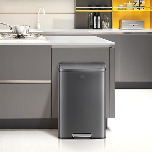 EKO Madison Matte Black 50 Liter/13.2 Gallon Step Trash Can with Inner Liner - Fingerprint Resistant Finish