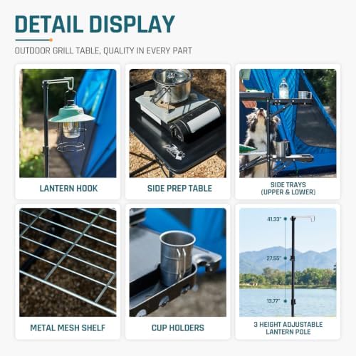 DMH OUTDOORS Folding Camping Kitchen Station Portable Outdoor Grill Table