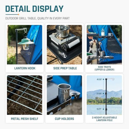 DMH OUTDOORS Folding Camping Kitchen Station Portable Outdoor Grill Table